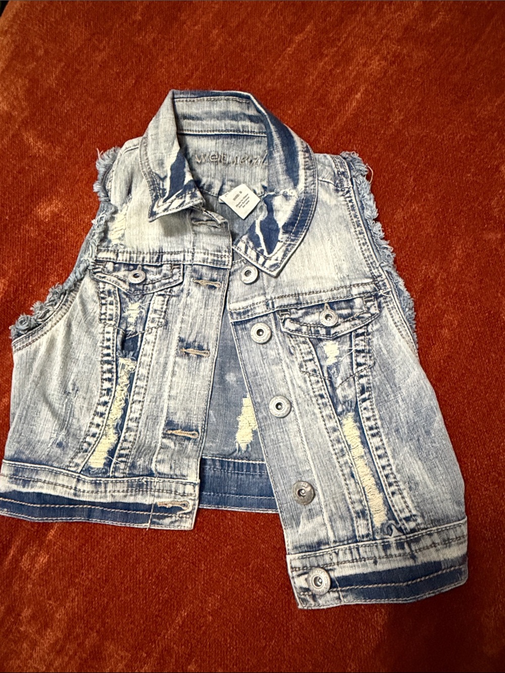 Wet Seal | Light Wash Distressed Denim Vest | S